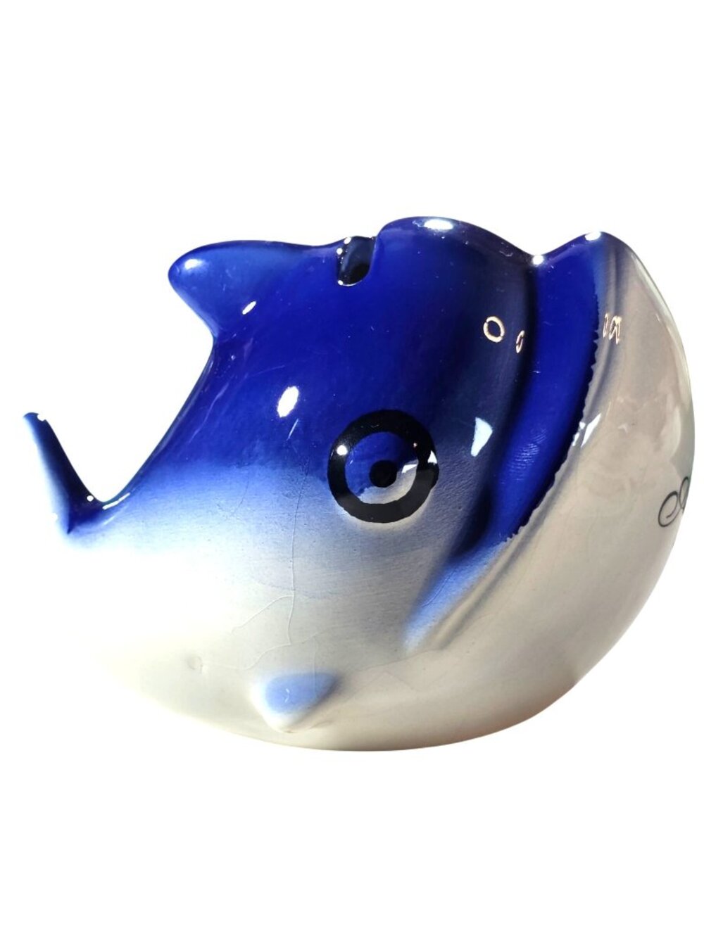 Atlantic City Ceramic Fish Piggy Bank Blue White Ocean Souvenir Nautical Beach